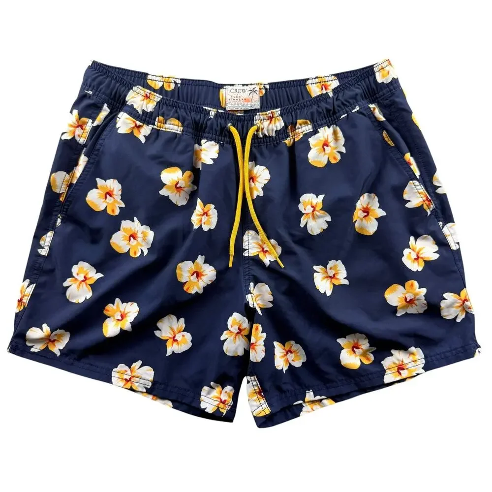 J.Crew Flex Swimwear Swim Trunks Men's Large Navy Floral Mesh Brief Lined Beach